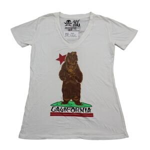 Fatal Shirt Womens XL White Short Sleeve VNeck Graphic Print Cotton Casual Tee